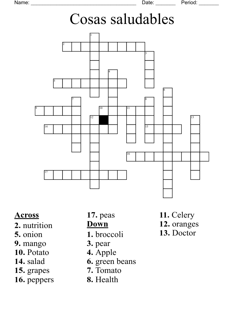  Cosas saludables Crossword