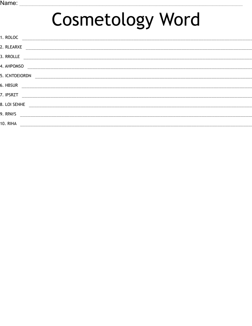  Cosmetology Word Word Scramble