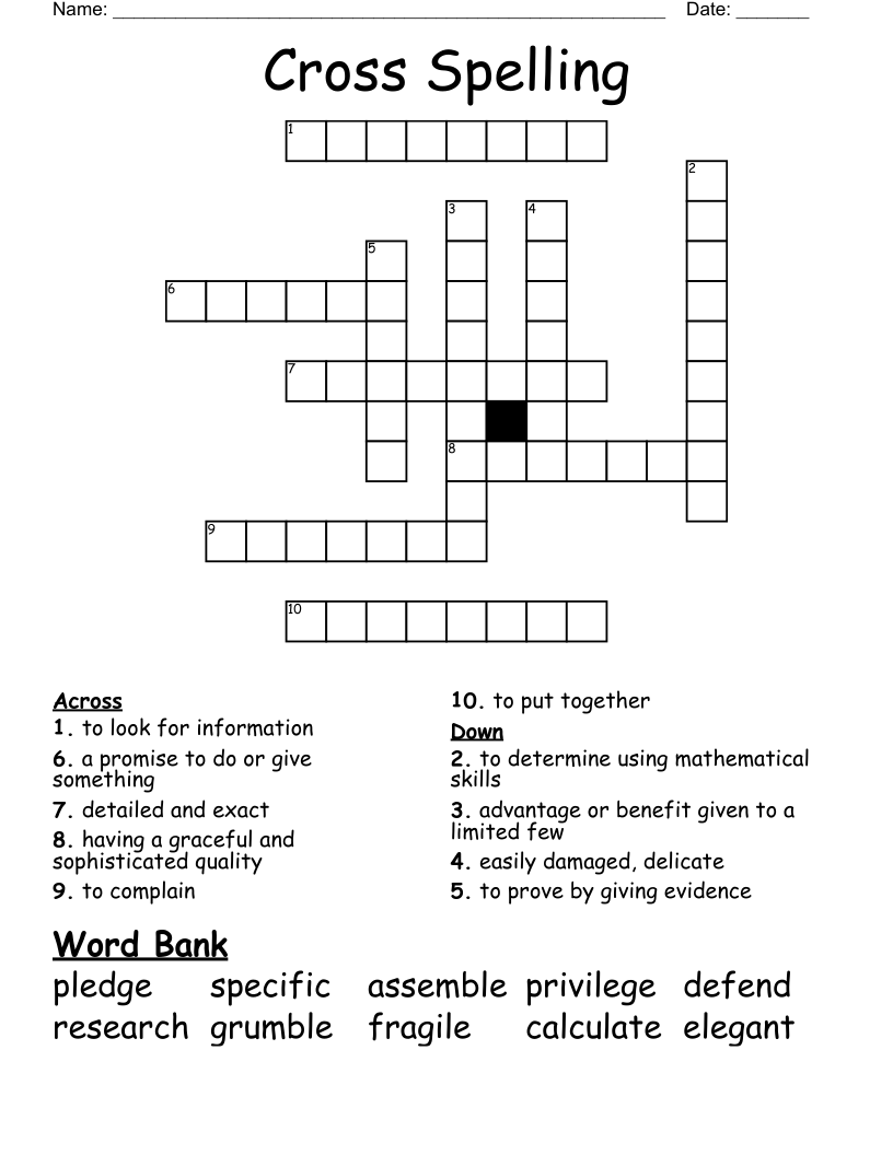  Cross Spelling Crossword
