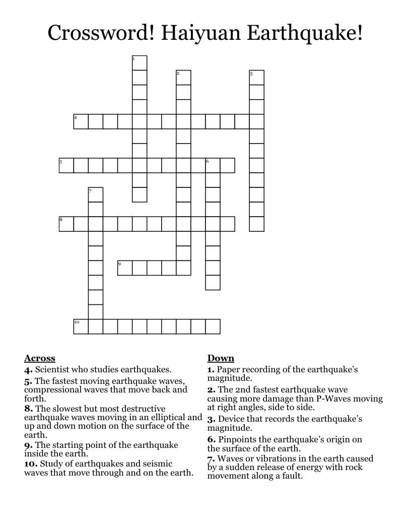  Crossword! Haiyuan Earthquake! 