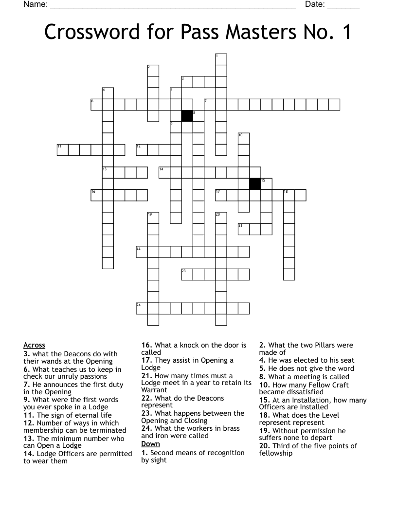  Crossword for Pass Masters No. 1