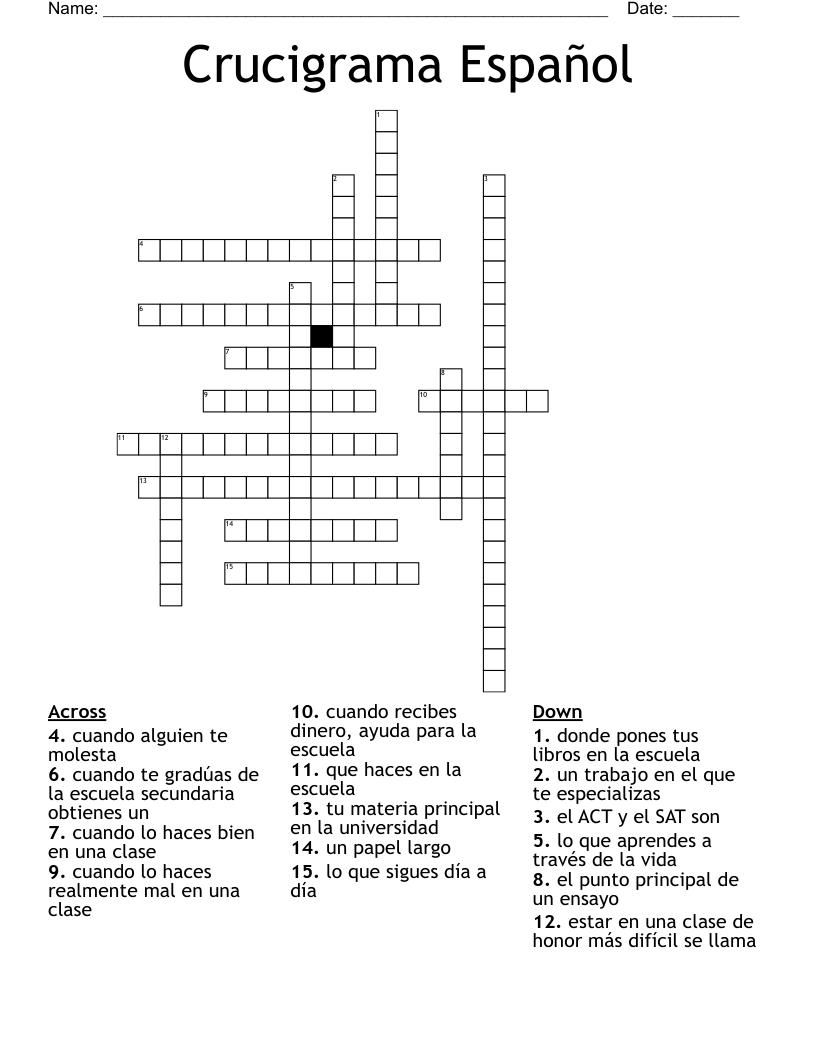  Crucigrama Español Crossword