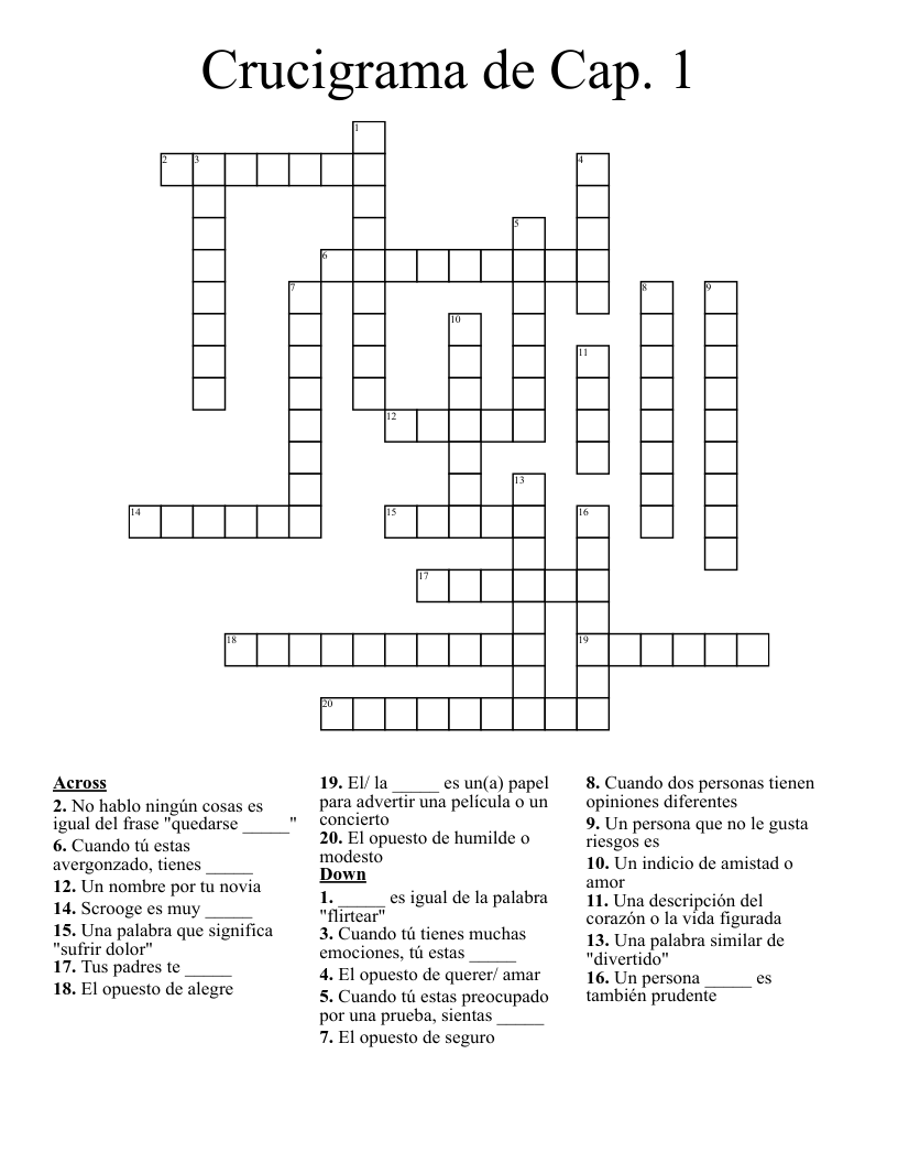  Crucigrama de Cap. 1 Crossword