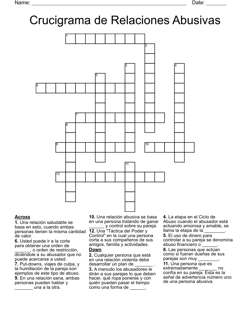  Crucigrama de  Relaciones Abusivas Crossword