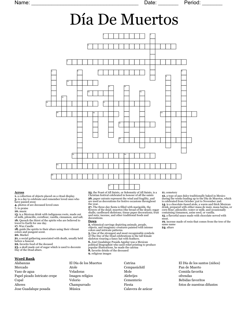  Día De Muertos Crossword