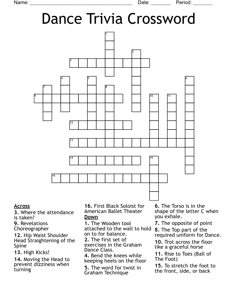  Dance Trivia Crossword