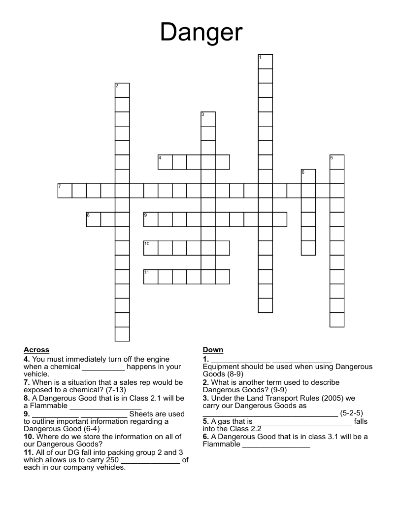  Danger Crossword