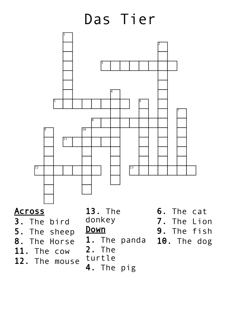  Das Tier Crossword