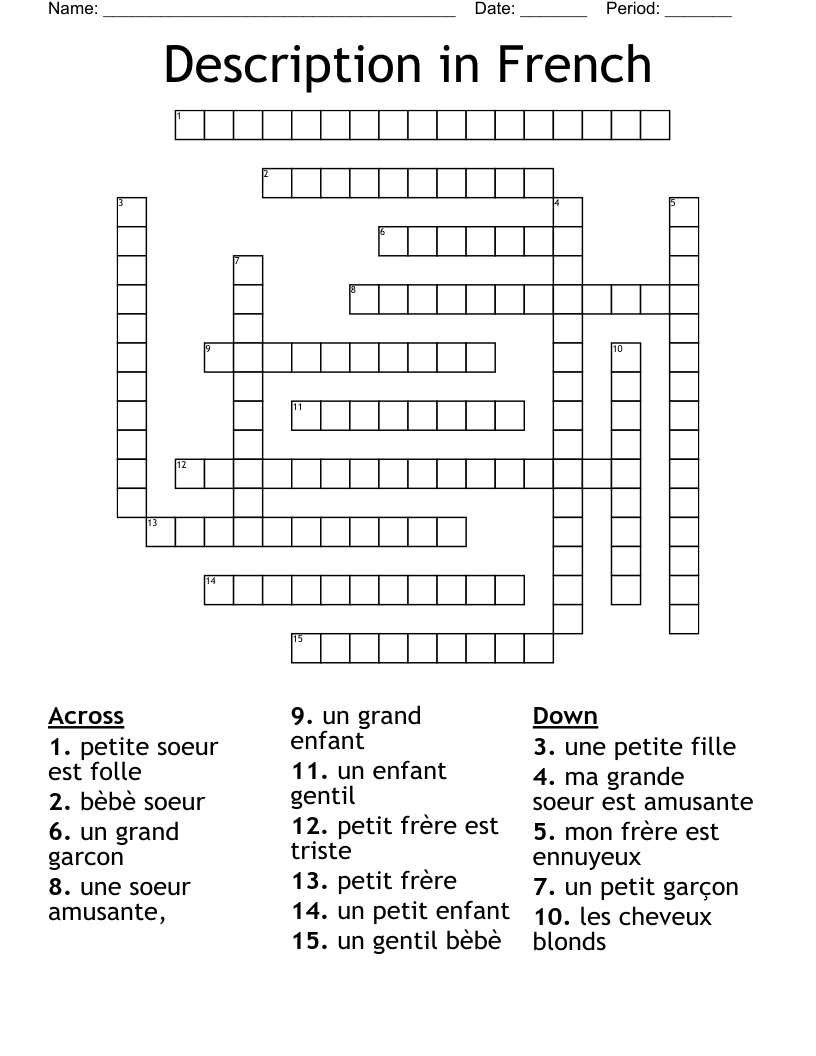  Description in French Crossword