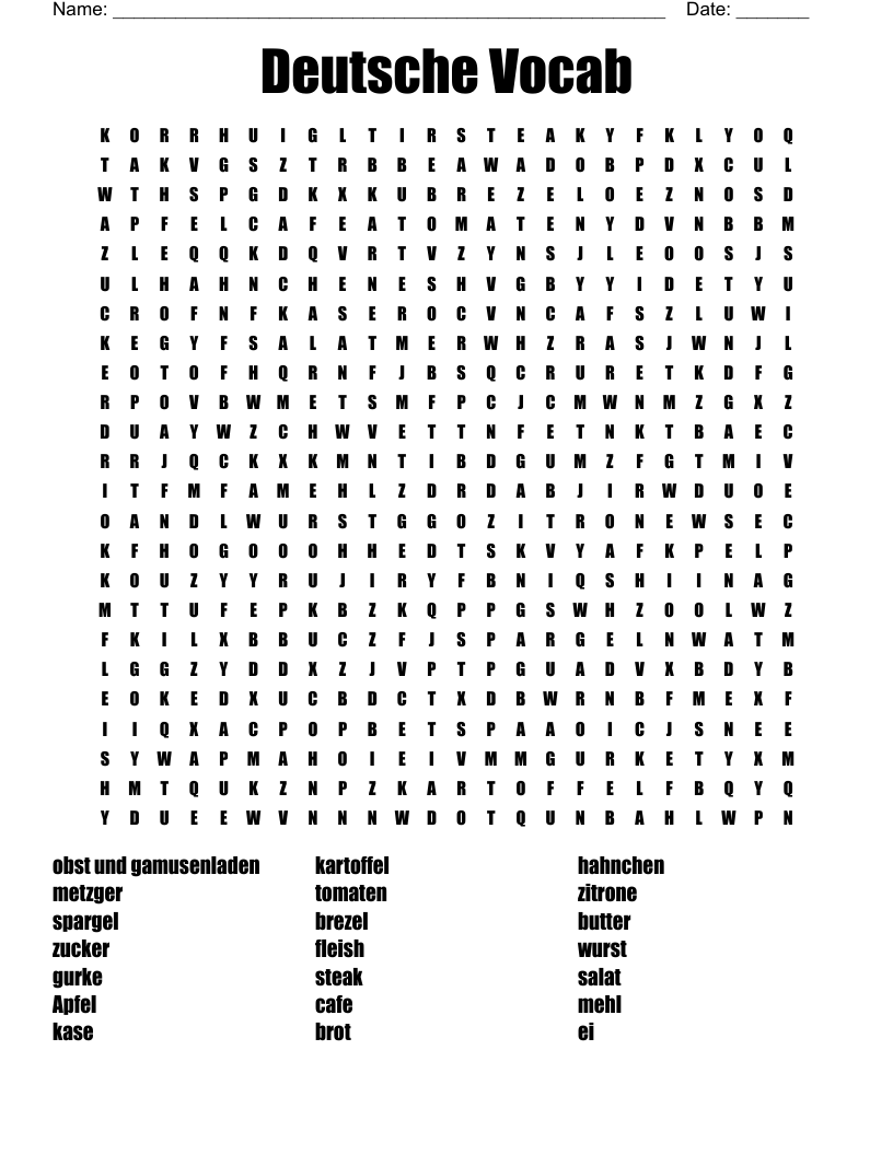  Deutsche Vocab Word Search