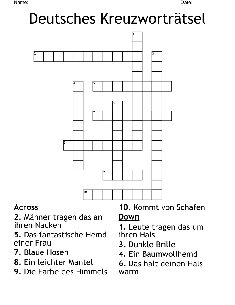  Deutsches Kreuzworträtsel Crossword