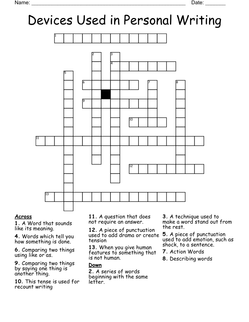  Devices Used in Personal Writing Crossword