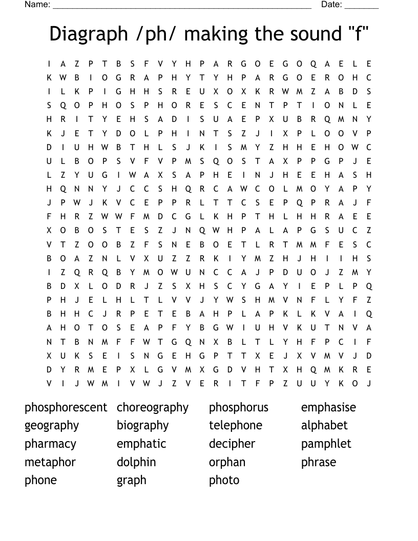  Diagraph /ph/ making the sound "f"  Word Search