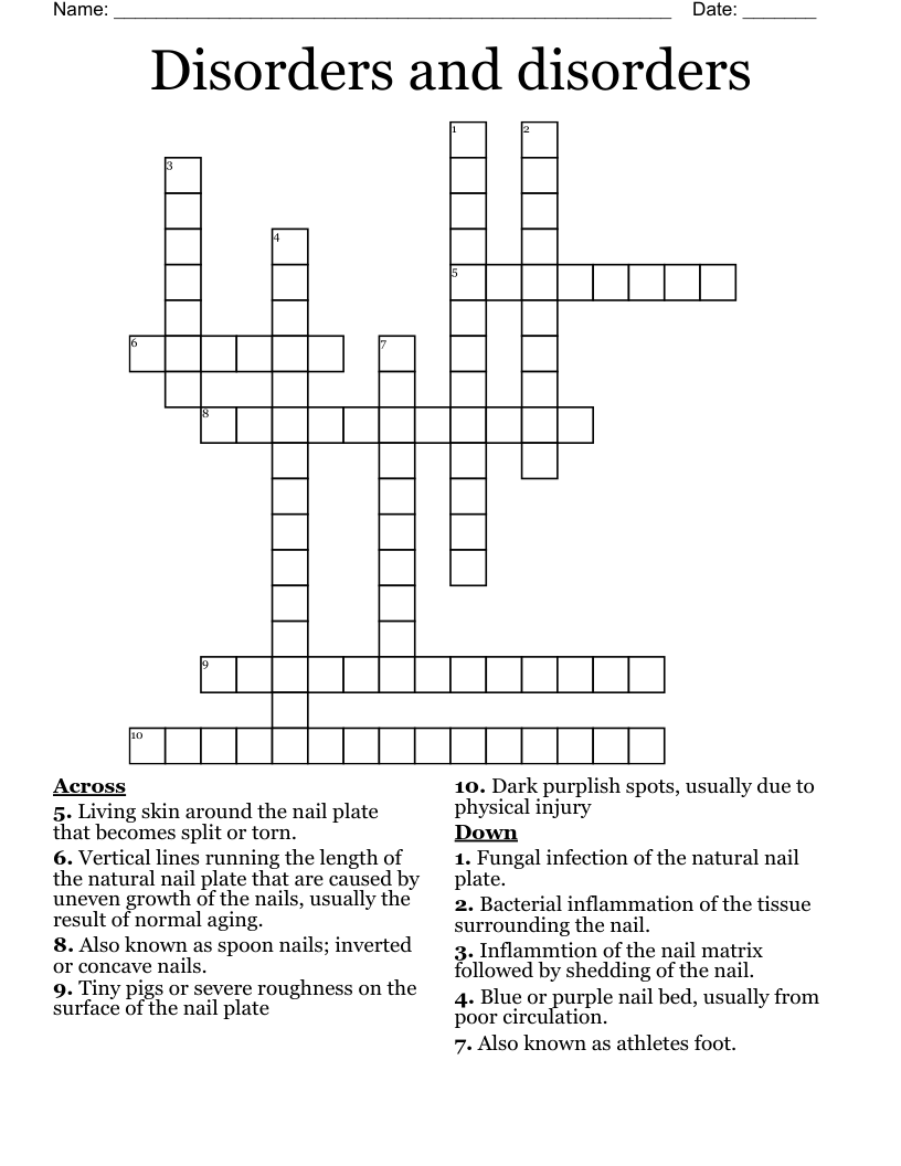  Disorders and disorders  Crossword
