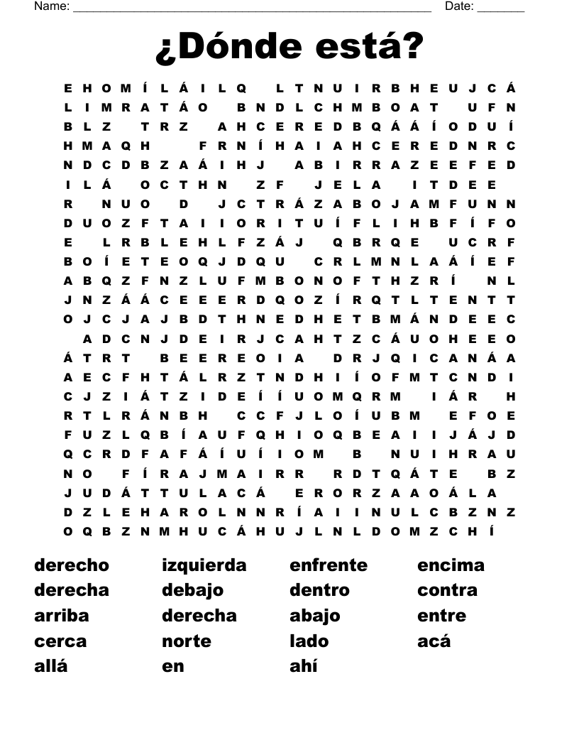  ¿Dónde está? Word Search