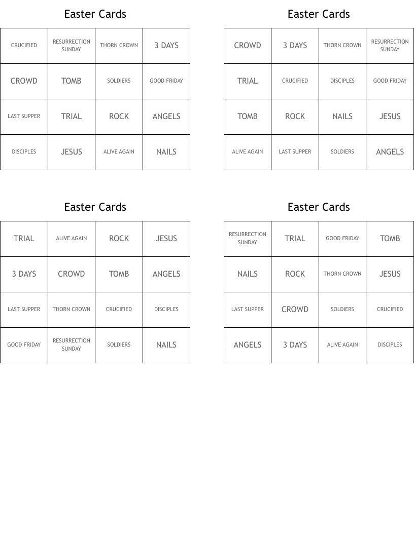  Easter Cards Bingo Cards
