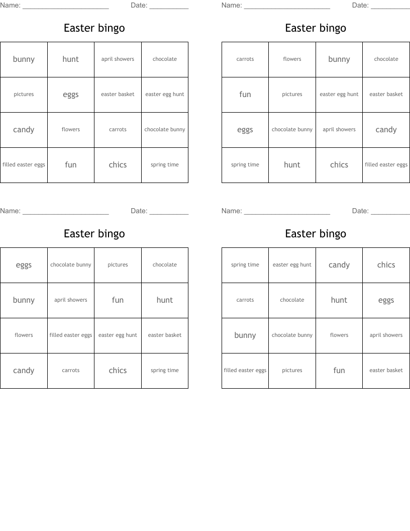  Easter bingo