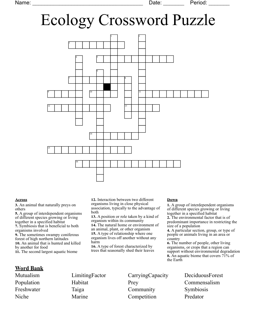  Ecology Crossword Puzzle