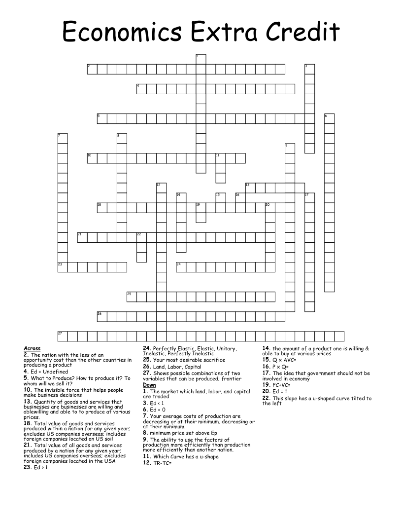  Economics Extra Credit Crossword