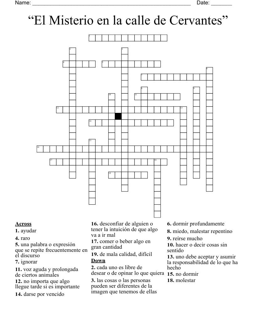  “El Misterio en la calle de Cervantes” Crossword