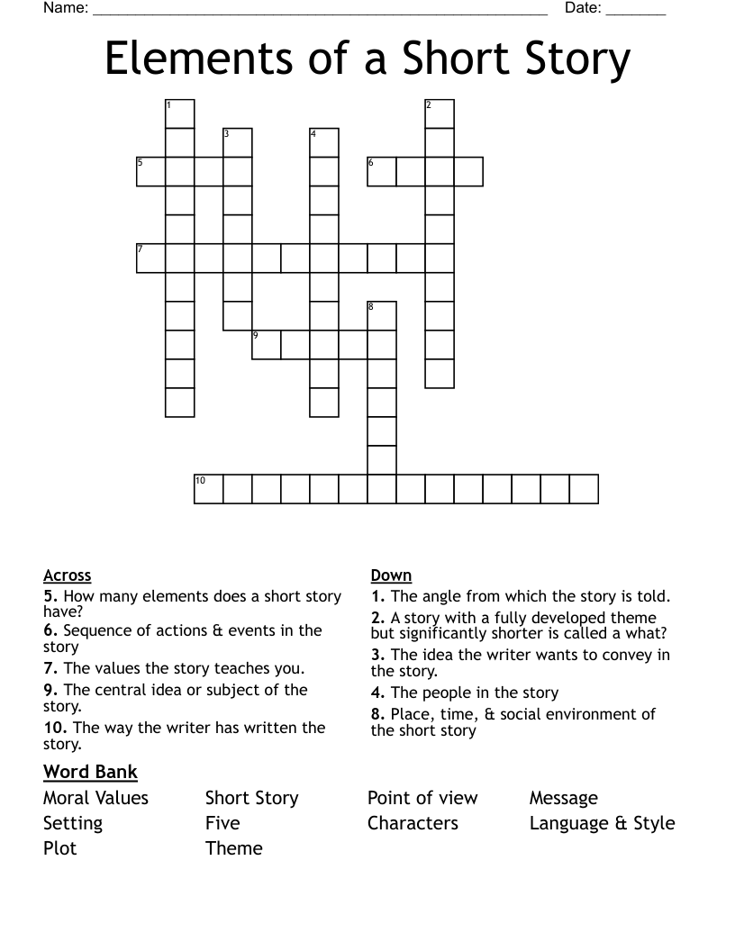  Elements of a Short Story Crossword