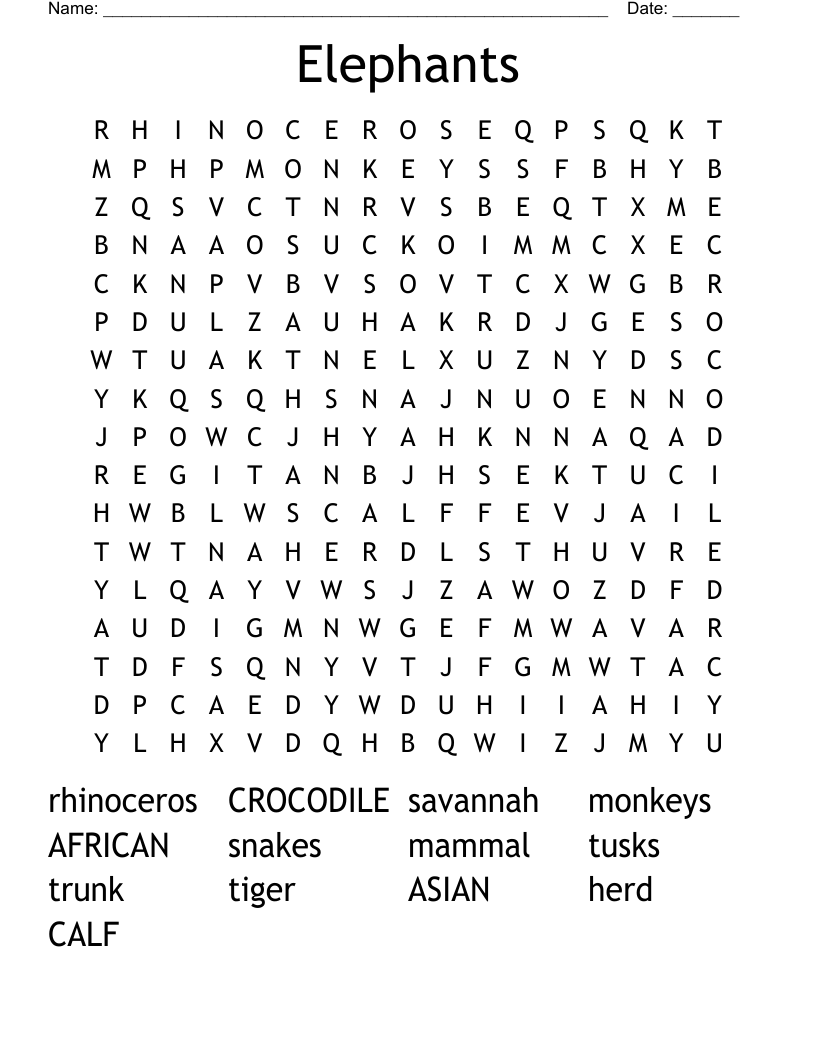  Elephants Word Search