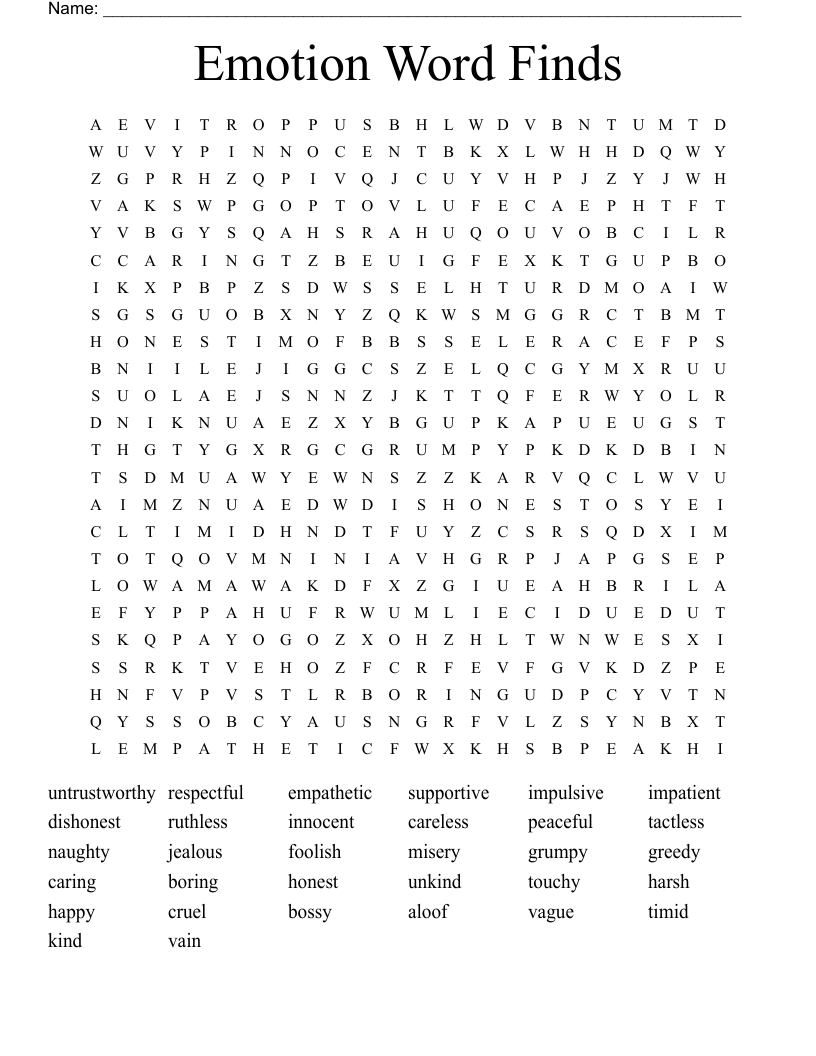  Emotion Word Finds  Word Search