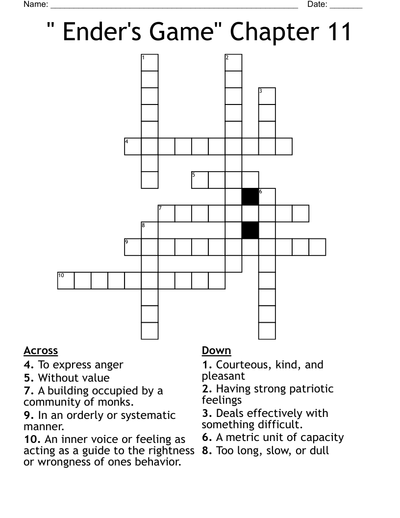 " Ender's Game" Chapter 11 Crossword
