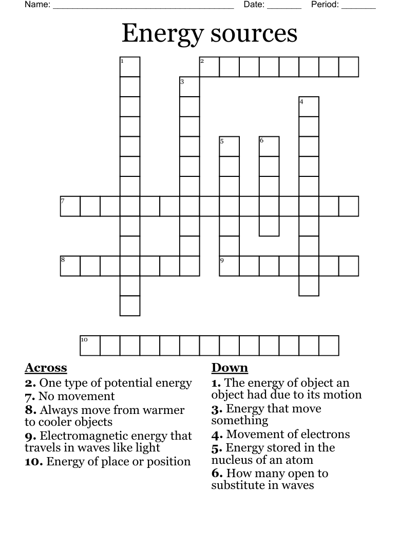 Energy sources  Crossword