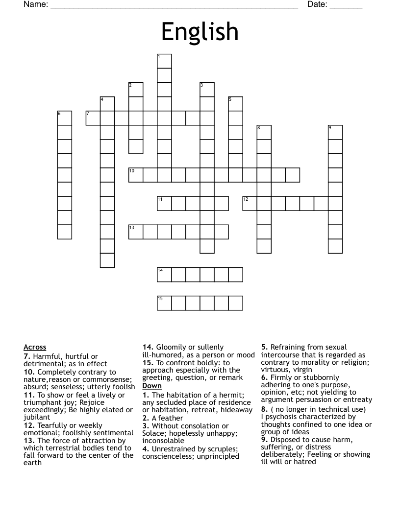  English  Crossword