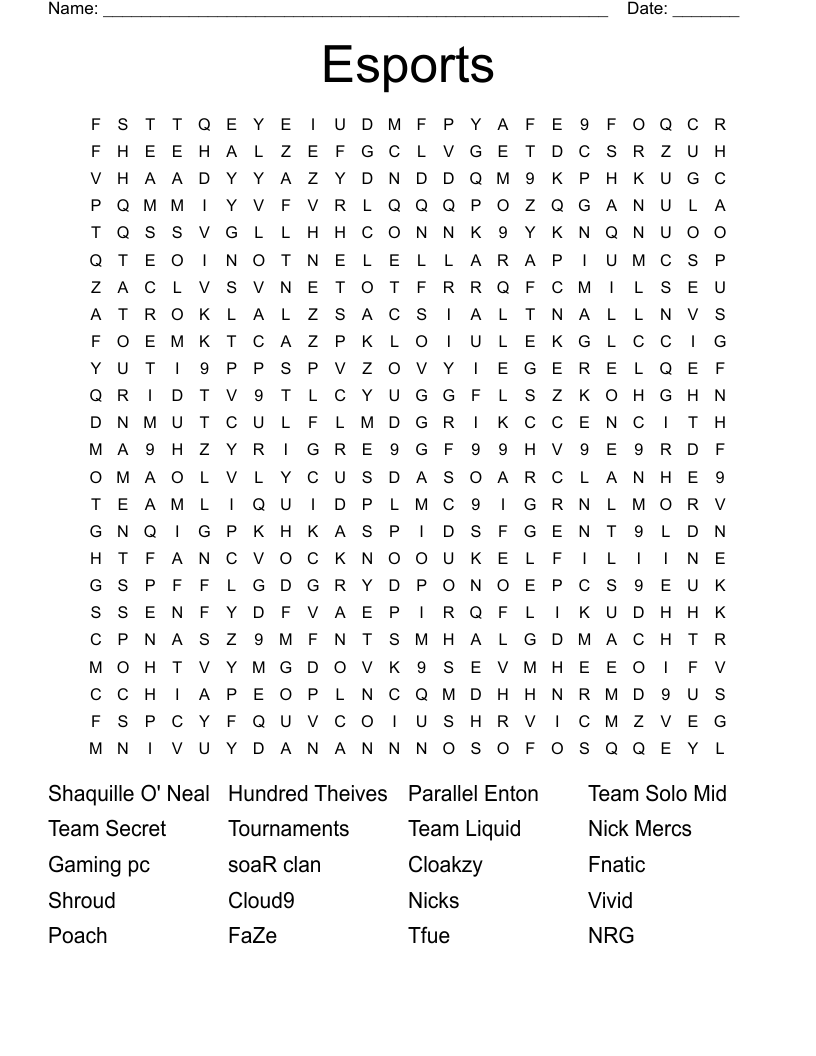  Esports  Word Search