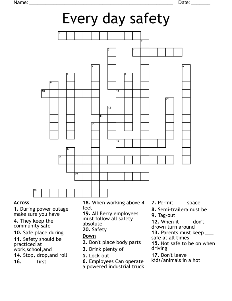  Every day safety  Crossword