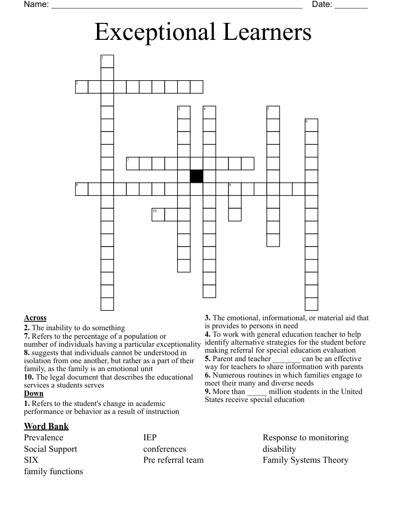  Exceptional Learners Crossword