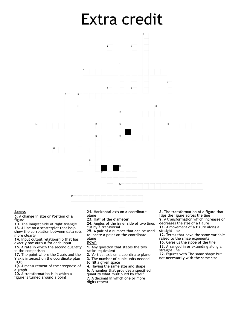  Extra credit  Crossword