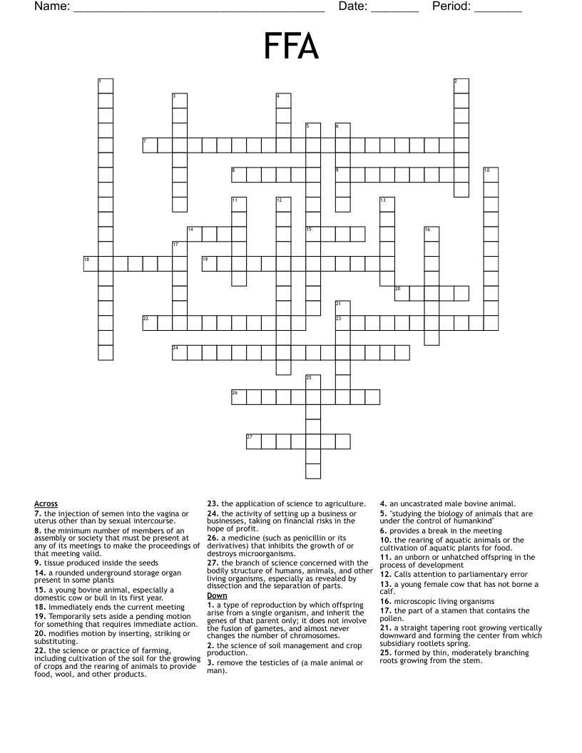  FFA Crossword