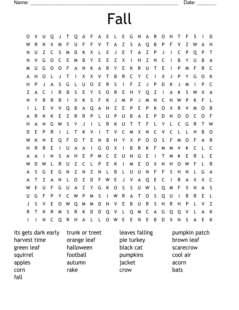  Fall Word Search