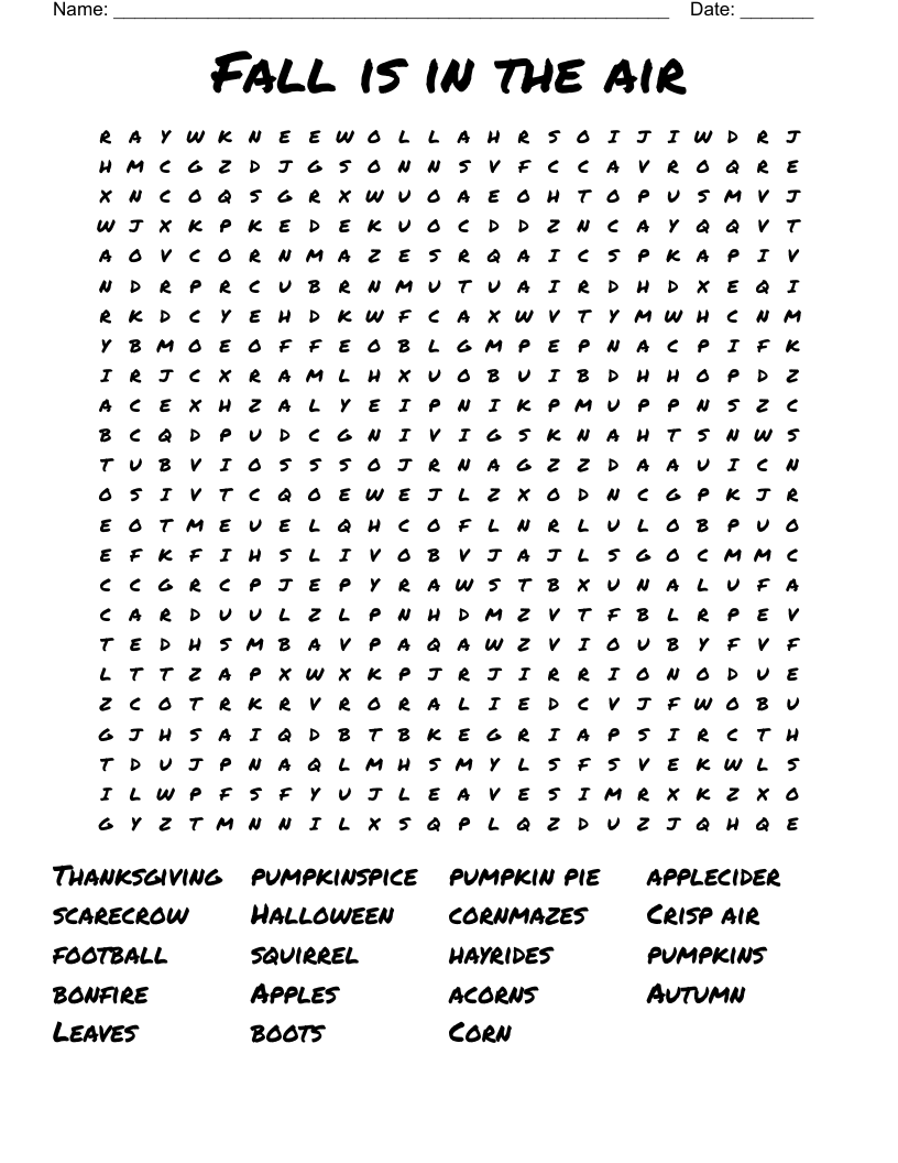  Fall is in the air Word Search