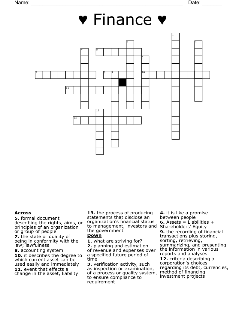 ♥ Finance ♥ Crossword