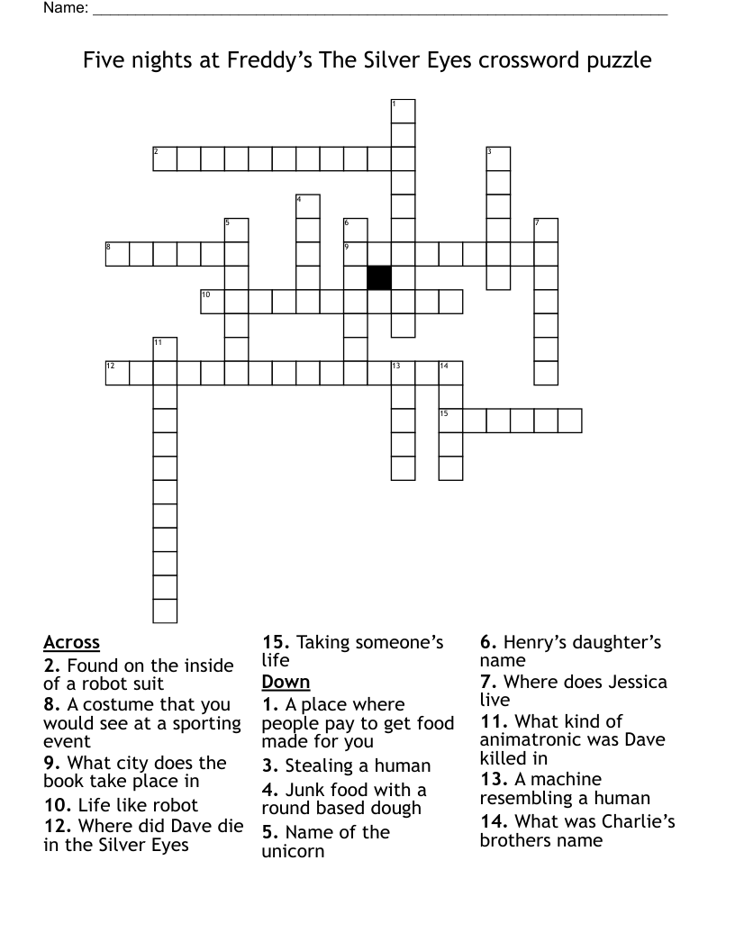  Five nights at Freddy’s The Silver Eyes crossword puzzle 