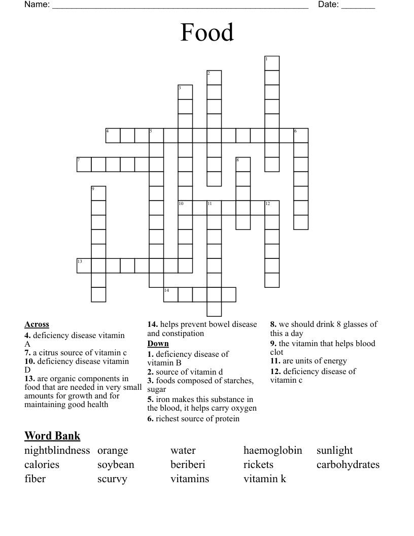  Food Crossword