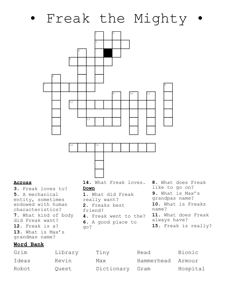 • Freak the Mighty •  Crossword