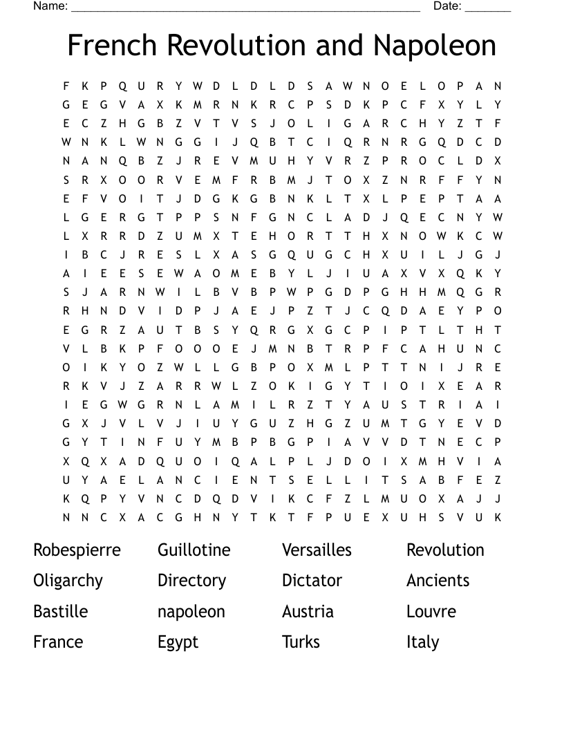  French Revolution and Napoleon  Word Search