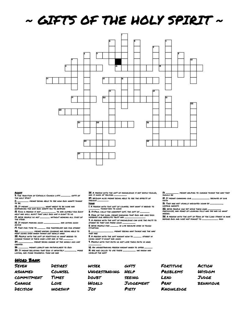 ~ GIFTS OF THE HOLY SPIRIT ~ Crossword