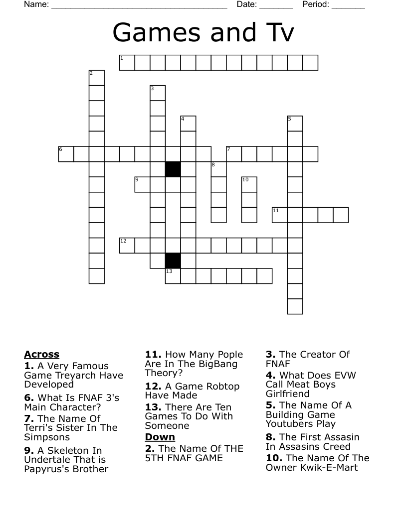  Games and Tv Crossword
