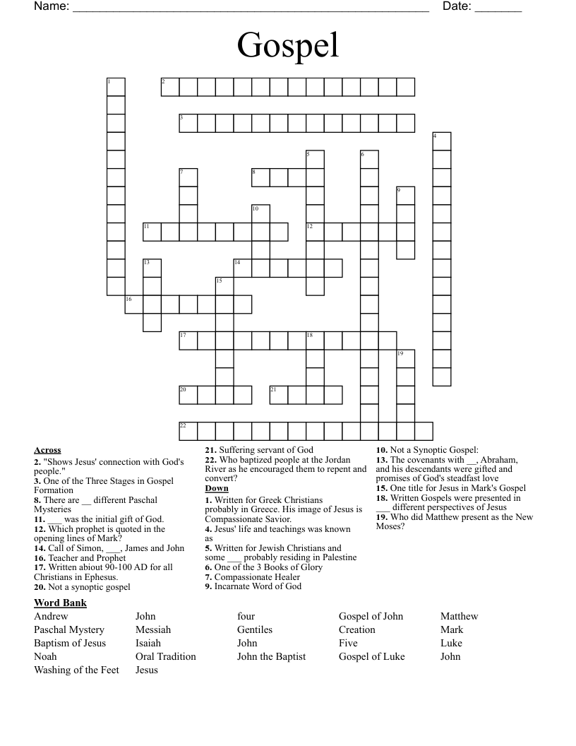  Gospel  Crossword