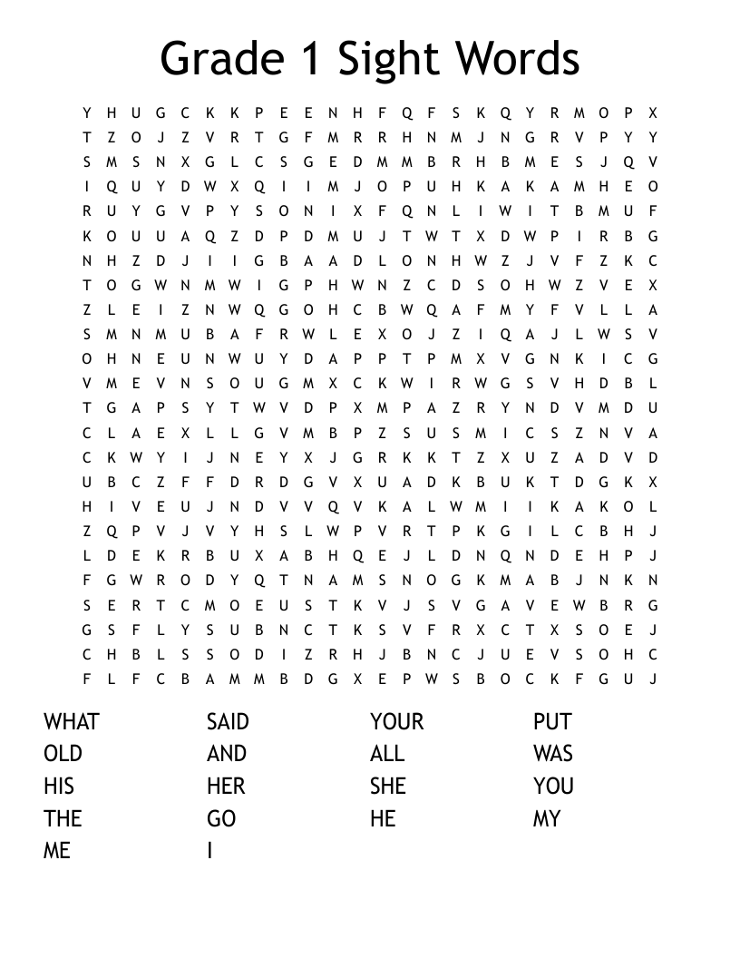  Grade 1 Sight Words Word Search