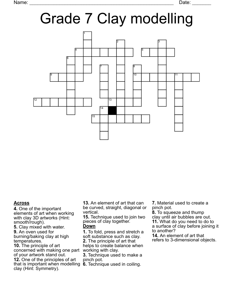 Grade 7 Clay modelling Crossword