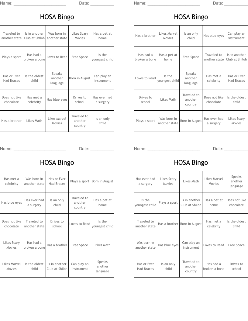  HOSA Bingo