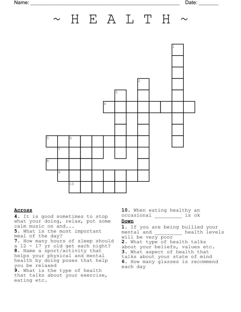 ~ H E A L T H ~ Crossword