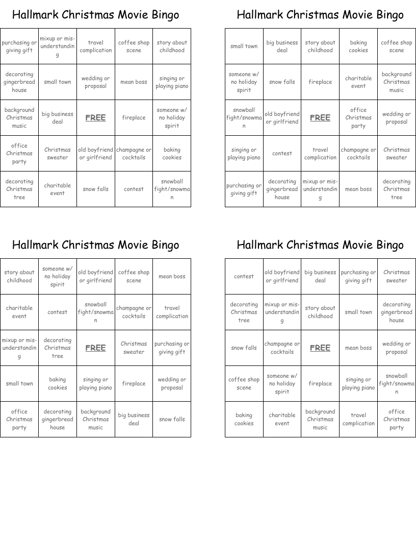  Hallmark Christmas Movie Bingo